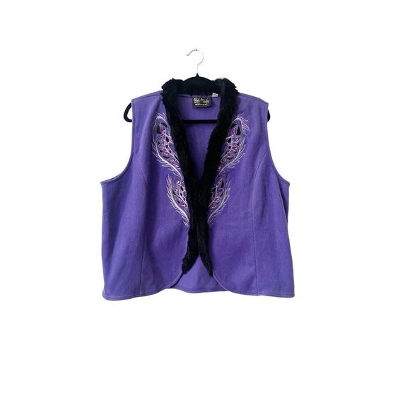 Bob Mackie Wearable Art Purple Embroidered Vest Fur Trim Size 1X - Picture 1 of 3
